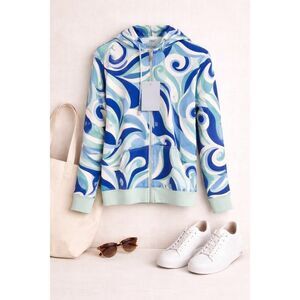Hill House The Allie Zip-Up Ocean Kaleidoscope Hoodie XS Blue Green Swirl